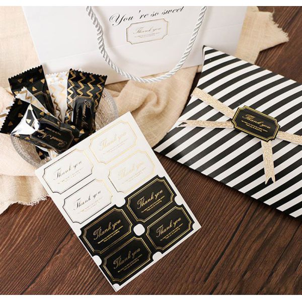 Rectangular Embossing Gold Foil Stamped Stickers Black Thank You Stickers Gift