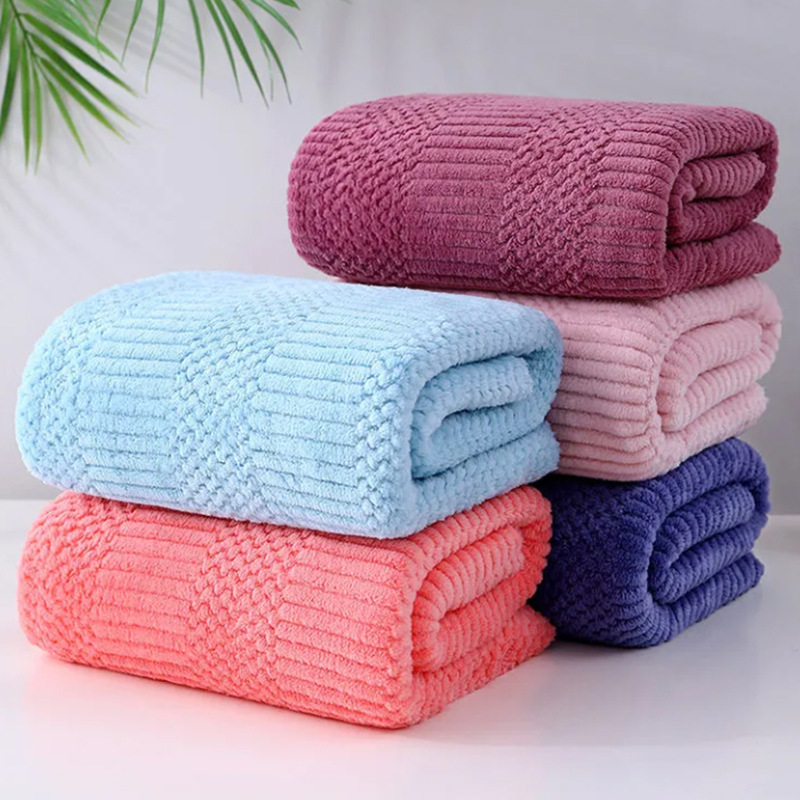 Custom Microfiber Quick Dry Plush Coral Fleece Soft Towel Set Hotel Bath Towels 250gsm