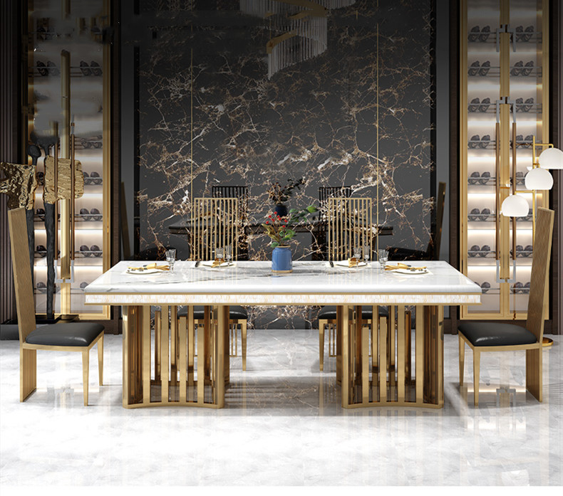 Marble Effect Dining Table And Chairs 200cm Contemporary Stainless Steel Dining Chairs