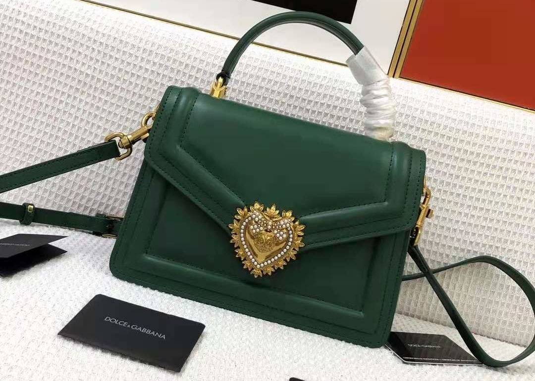 Green One Strap Shoulder Womens Luxury Handbag Cowhide Lock Decoration