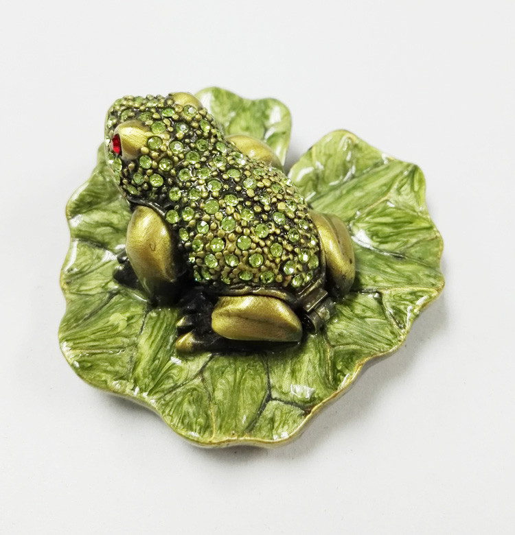 Bejewelled frog Home decoration box Alloy Hand painted crystal Frog metal trinket box