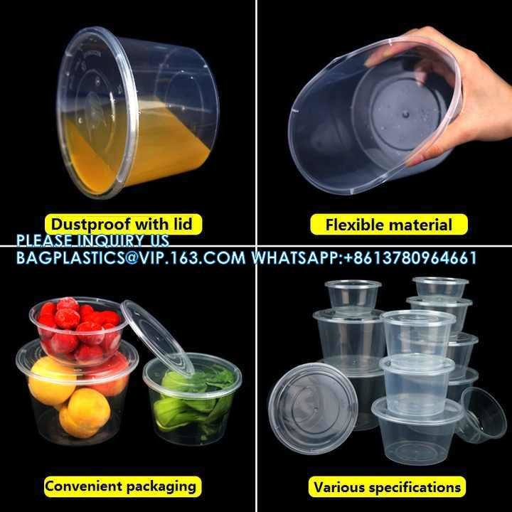 920ml Round Microwavable Plastic Disposable Soup Rice Bowls Restaurant Food Packaging Clear Container For Food