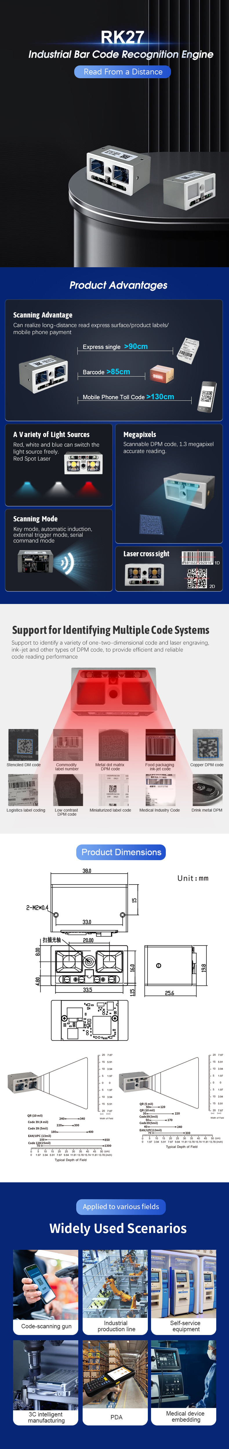 RK27 Barcode Scanner Module Industial Using In Production Line