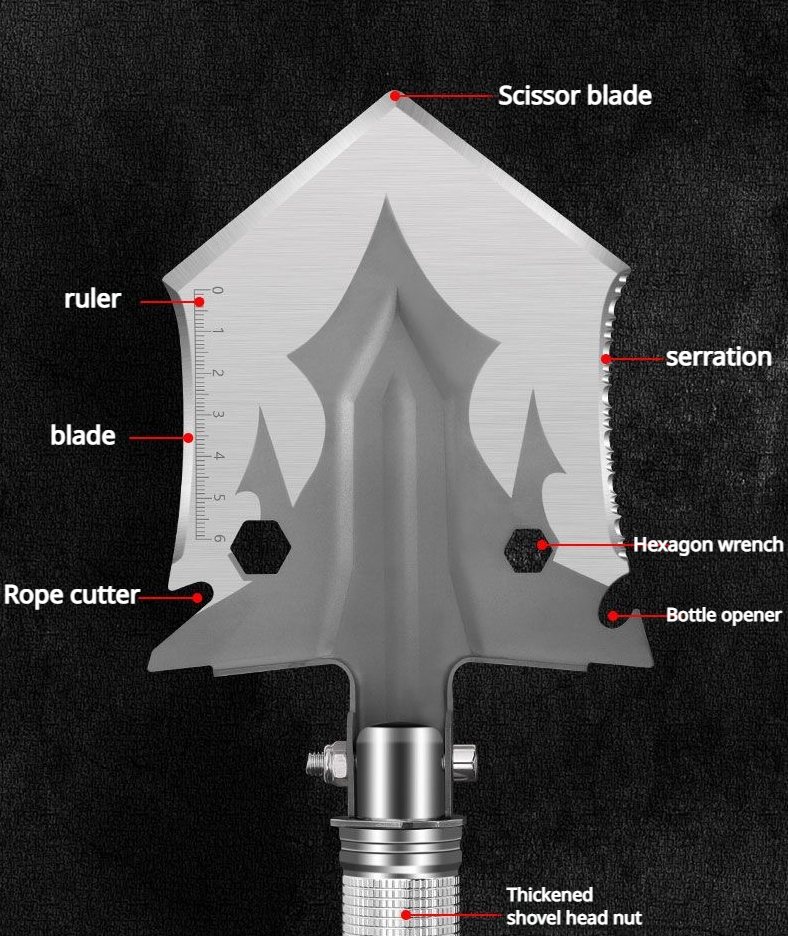 Outdoor multifunctional military shovel, camping survival, mountaineering, fishing, four section shovel, foldable garden