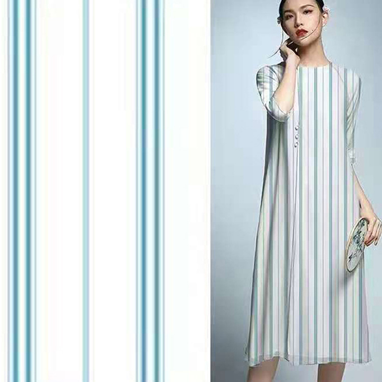 145cm Dress Cupro Viscose Fabric Stripes Flowers Chiffon Printed Fabric
