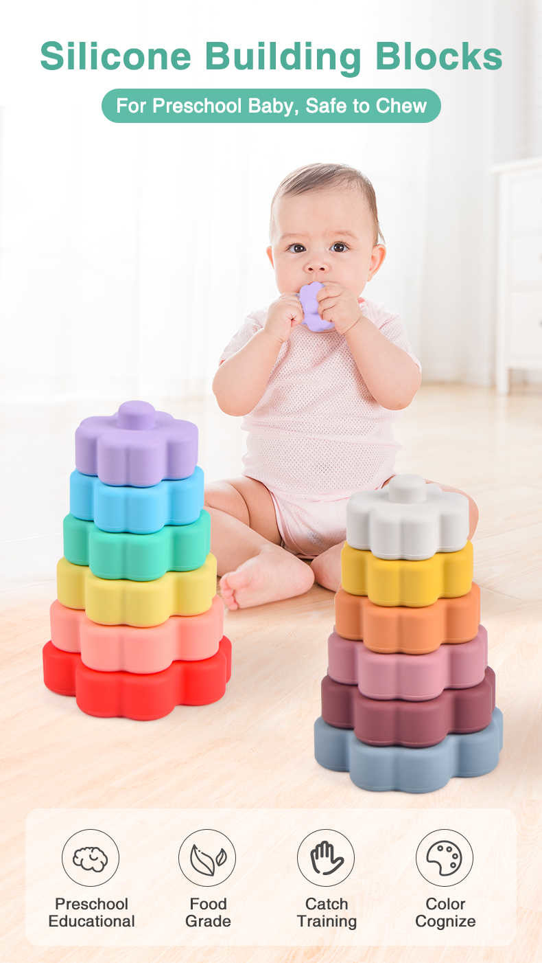Morandi Flower Baby Silicone Toys Eco Silicone Stacking Tower