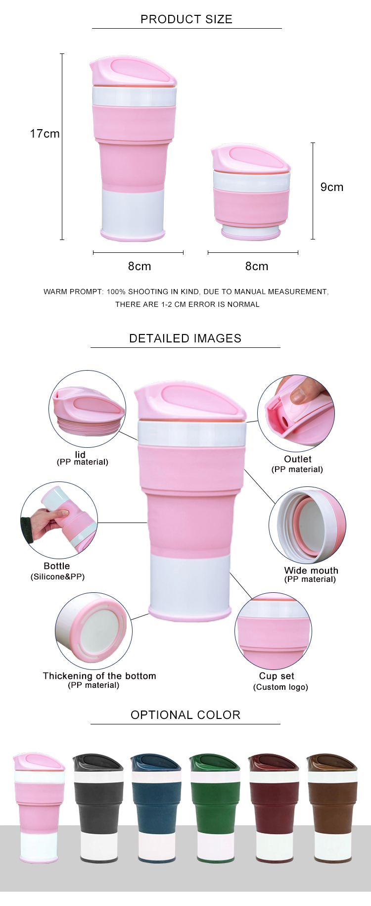 SGS Collapsible Silicone Coffee Cup 400ml For Camping