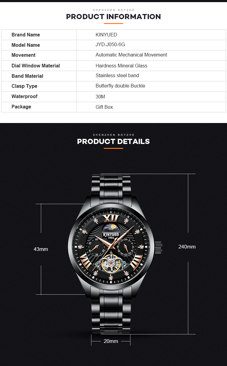 Custom Logo Stainless Steel Wristwatch High Hardness Mineral Glass