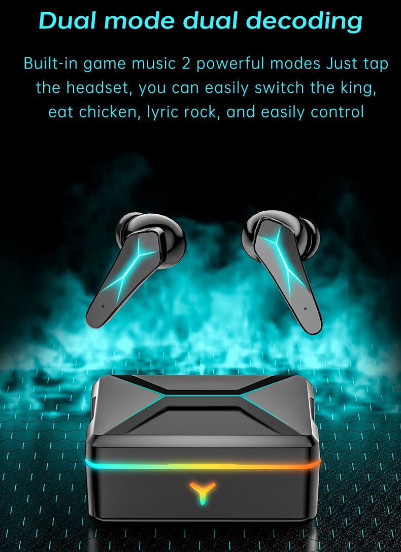 Wireless gaming earphone with mic touch control HiFi Stereo earbuds for iPhone Android