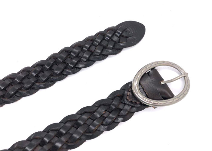 Comfortable Braided Leather Belt Black For Male Casual 3.5cm Width