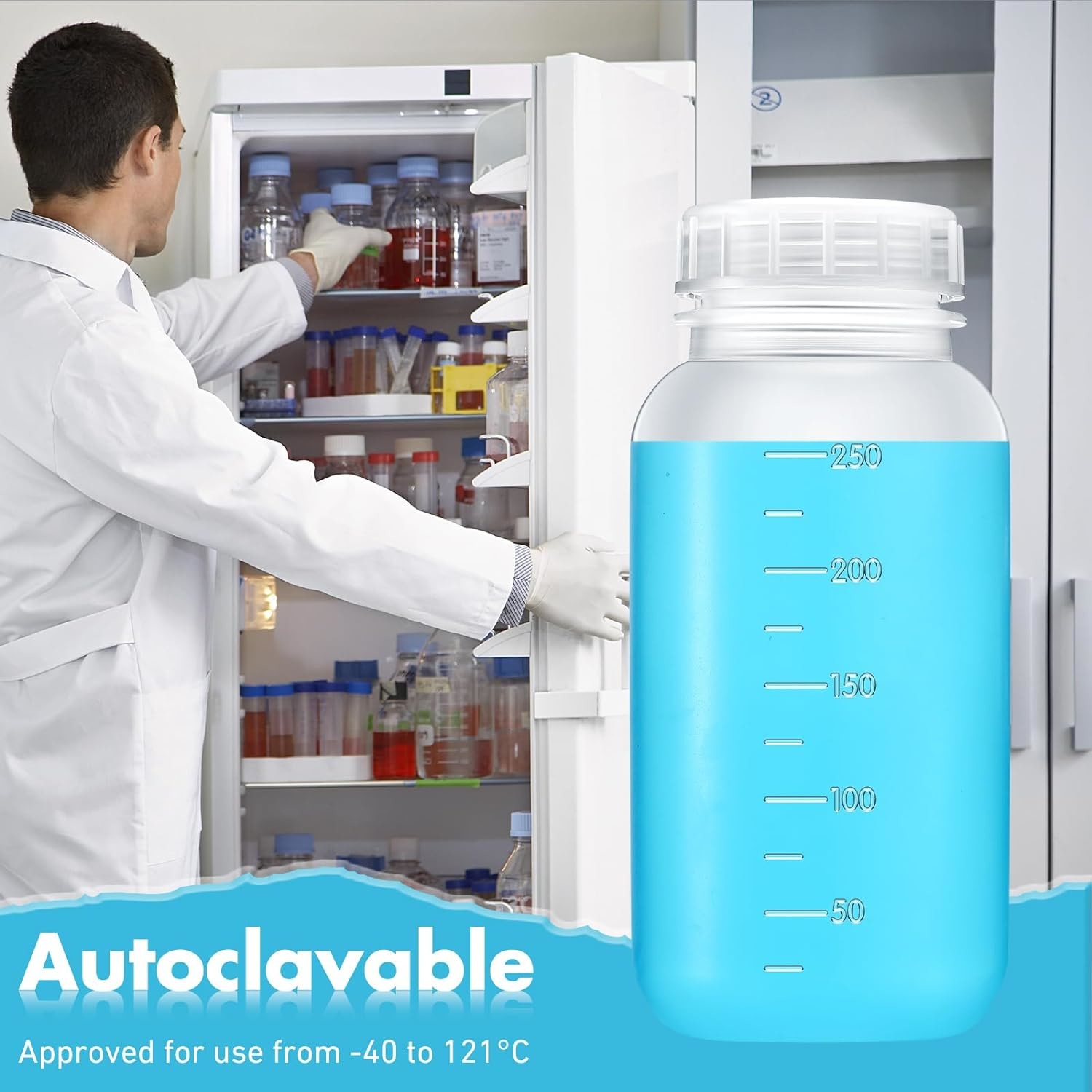 Laboratory Polypropylene Wide Mouth Reagent Bottle with Graduated Scale, Reusable Plastic Bottles with Caps