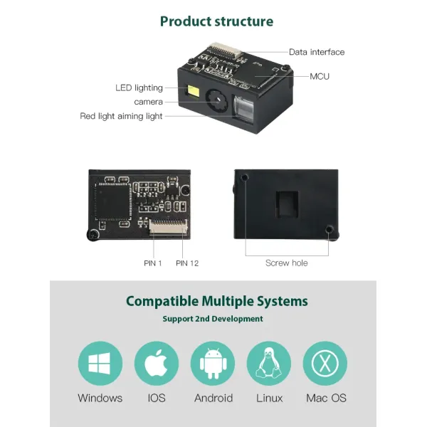 High-Performance 1D 2D Barcode Scan Engine with 3.5g Weight and Compact 22mm L * 14.6mm W * 11.3mm H Dimension