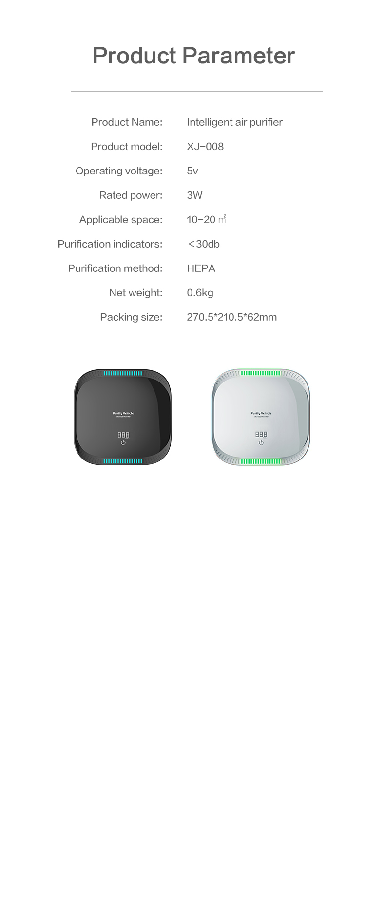 PM2.5 Display Mini Portable Intelligent Air Purifier Smart Touch Car HEPA Filter Air Purifier With Air Quality Sensor