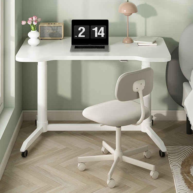 Courtyard White Wood Pneumatic Height Adjustable Desk for Home Office Productivity