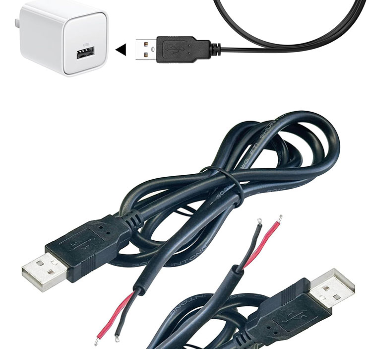 5V USB to Open Stripped Tinned Bare Wires End Pigtail Power Charger Cable for LED Strip Light Lamp