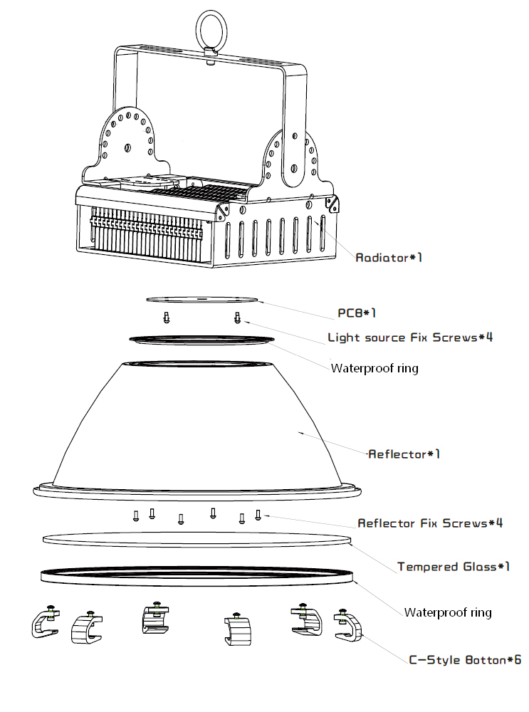 High Brightness Black IP65 Led Highbay Lighting 25D Beam Angle