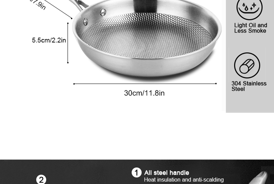 Honeycomb Kitchen Frying Pan Nonstick Hybrid Stainless Steel Frying Pan