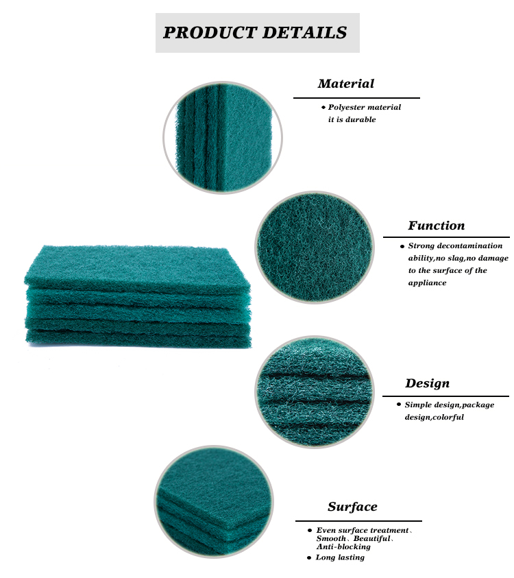 High Absorption Green Dish Washing Scrub Pads Hygienic Soft With Handle