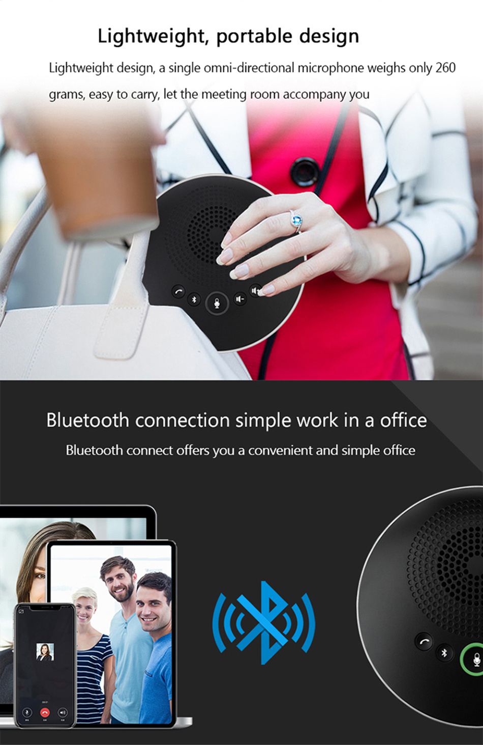 Business USB Microphone Desktop Black Omnidirectional HD Conference Speakerphone