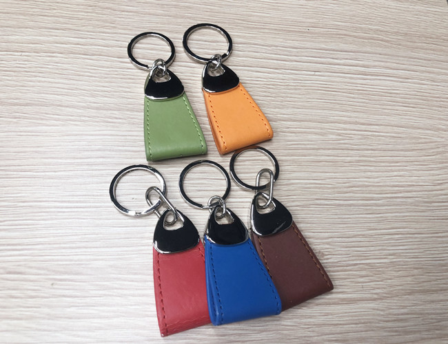 Orange Color PU Leather Key Chains Sewing Personalized Custom Key Holder