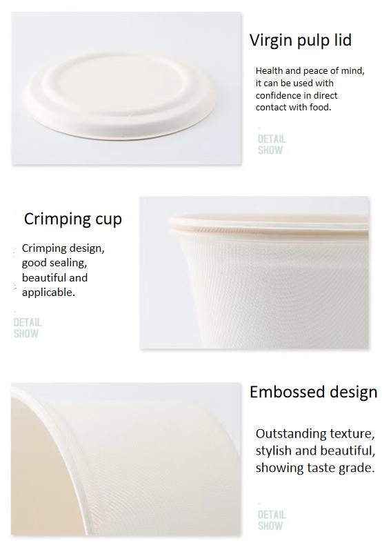 Biodegradable Sugarcane Bagasse Cups Disposable Fiber Pulp Cup 12oz Take Out