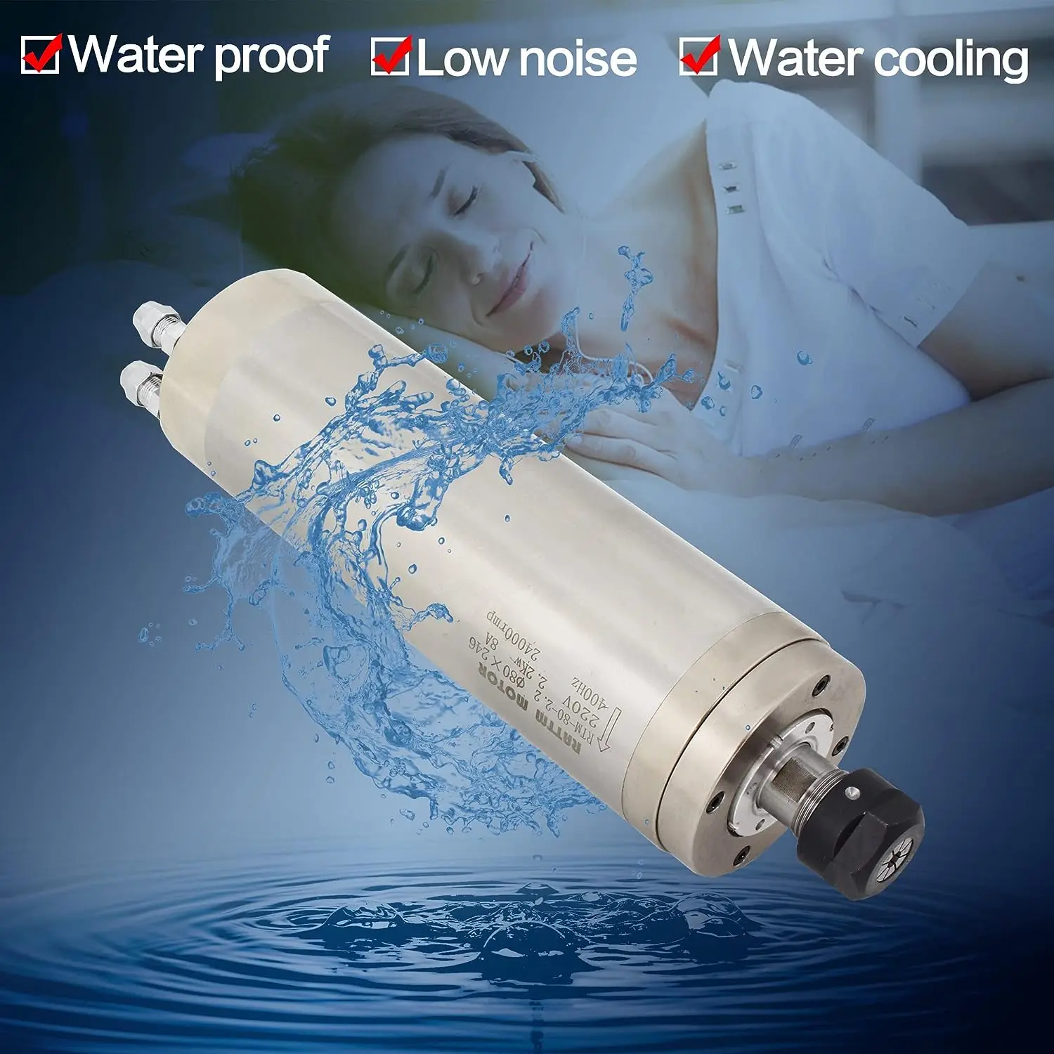 2.2kw Water Cooled Spindle Motor 220V Metal Engraving Waterproof For CNC Router