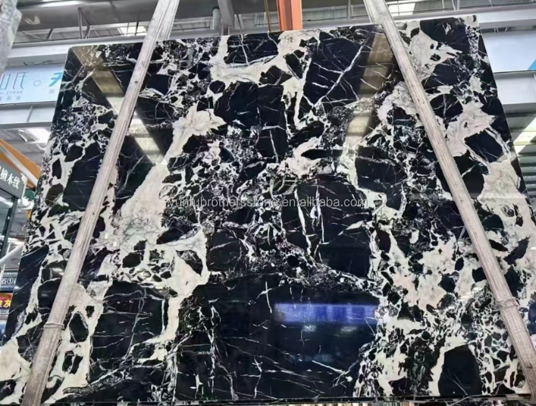 Polished Napoleno Black Marble Glossy Stone for Hotel Villa Long Wall Panel Floor Tile