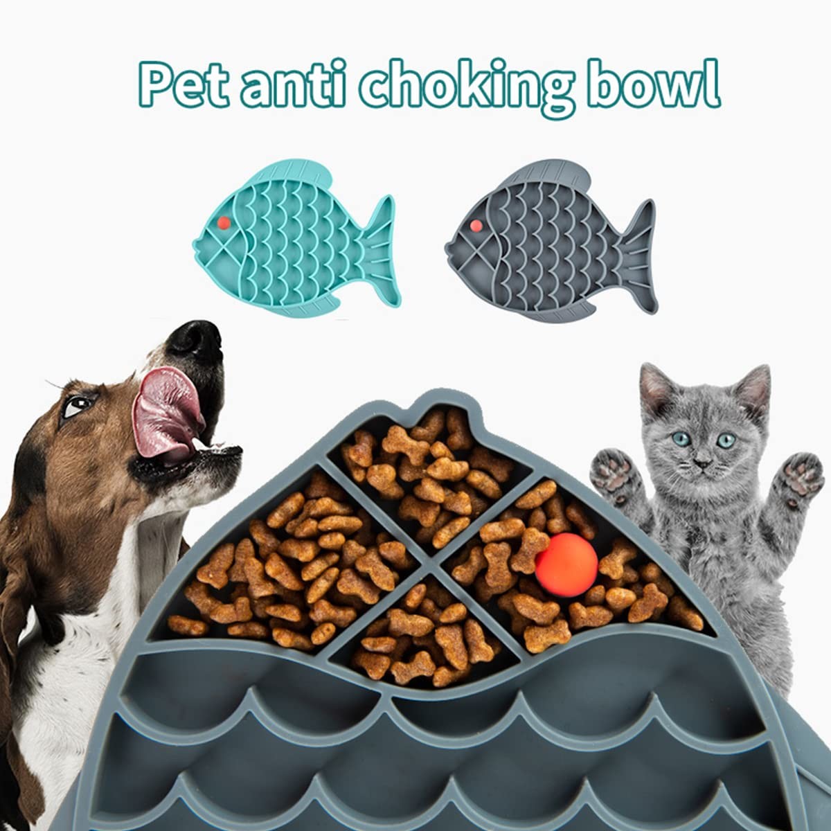 Cat Puzzle Feeder Fish Shape Silicone Lick Treat Mat for Healthy Eating and Licking
