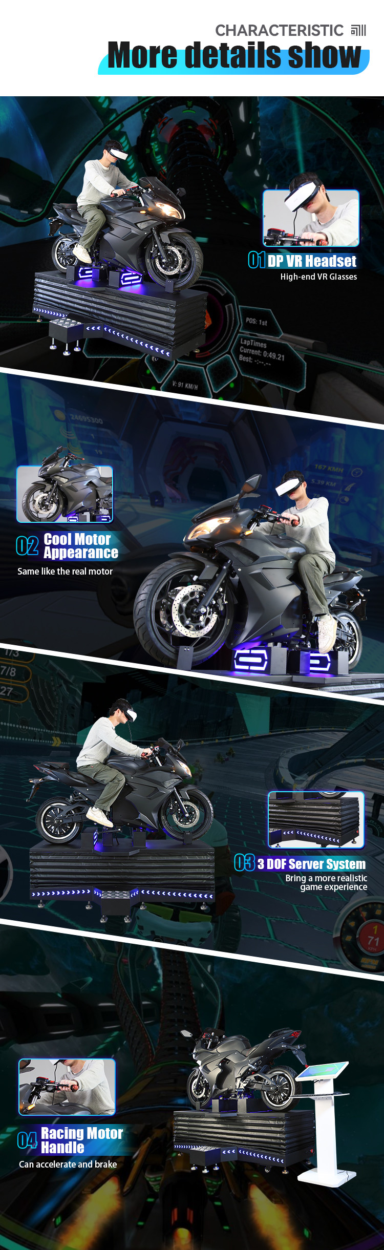 Full Motion VR Motorcycle Racing Simulator Games For Indoor Playground