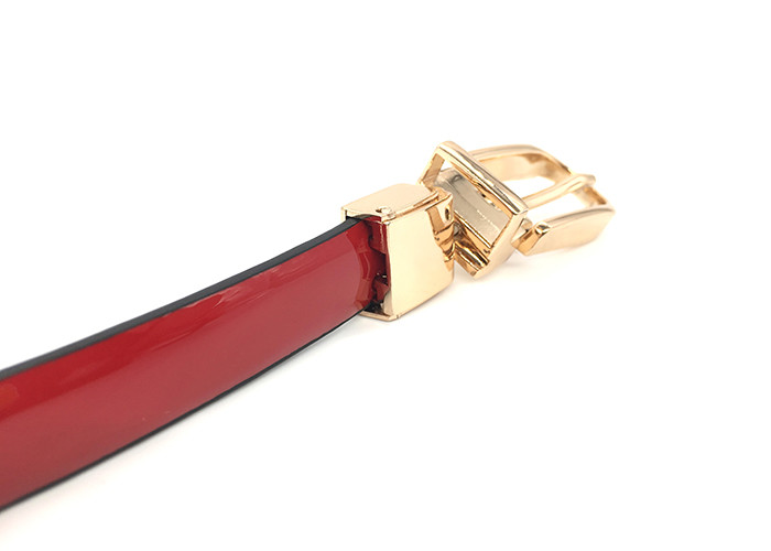 Red 1.5CM Womens Skinny Leather Belt With Gold Buckle