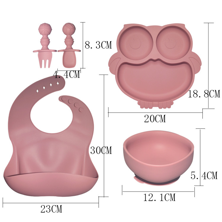6 Pcs Silicone Baby Feeding Plates With Cup Bib Bowl Fork Spoon Nontoxic Food Tray Dishes