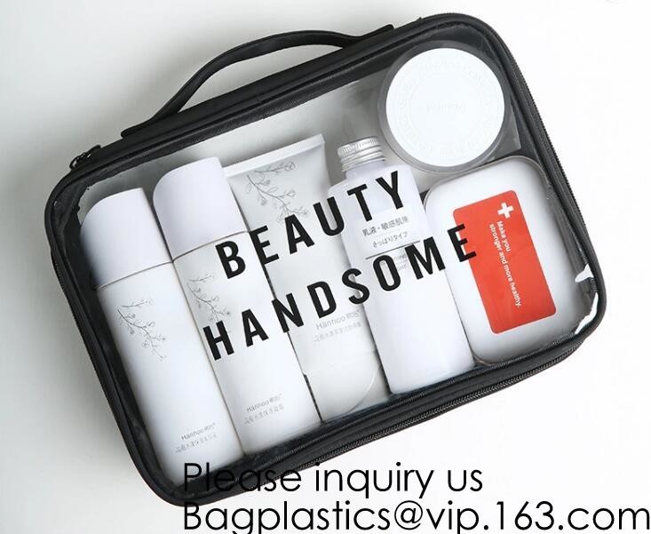 Clear Zipper Pouch with Strap Makeup Bag PVC Cosmetic Pouch,Printing Clear k Cosmetic PVC Pouch, bagease, bagplast