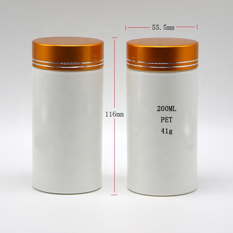PE Plastic 200mL Straight Cylinder Shape Medicine Pharmacy Bottles with Aluminum Lids