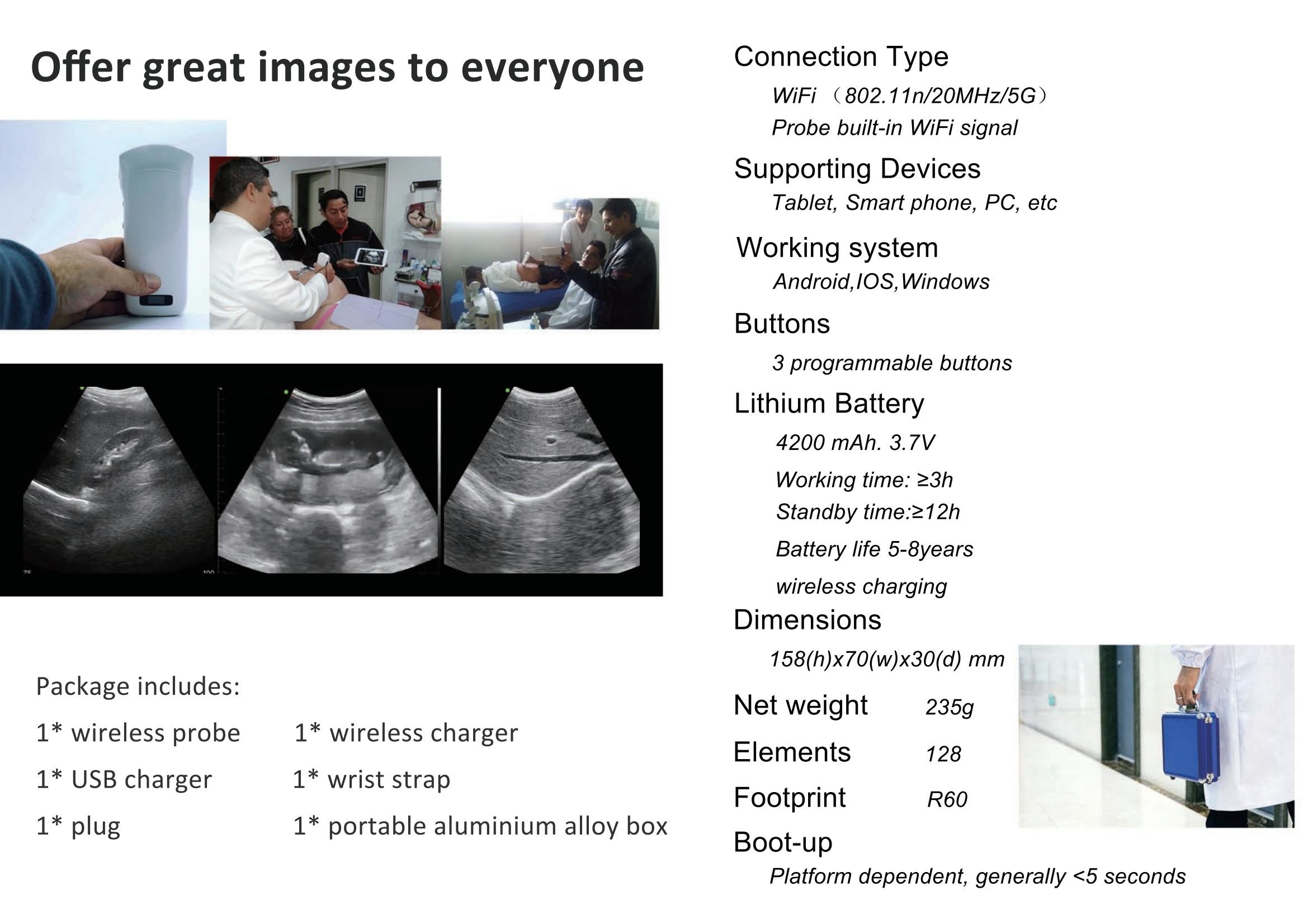5mhz C10RN Medical Hospital Equipments 128 Element Wireless Portable Ultrasound Scanner