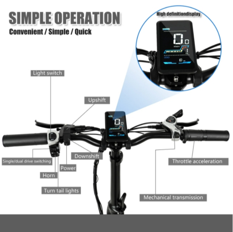 Disc Brake 1000W Electric Folding Bike 48V 17Ah 7 Speed City Fat Tire E Bike