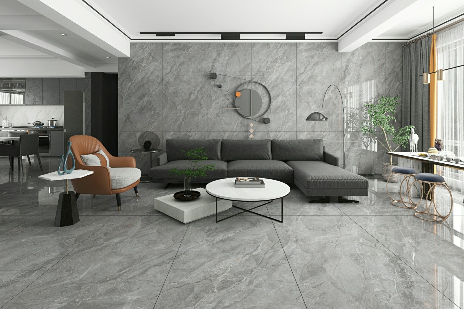 Gray Stunning Retro Outside Wall 900x1800x9mm Glazed Polished Porcelain Tile ISO9001 For Decoration And Design