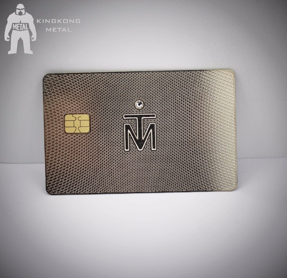 Laser Cut Gold Silver Metal Membership Card with Ic Contact Chip Diamond Inlay