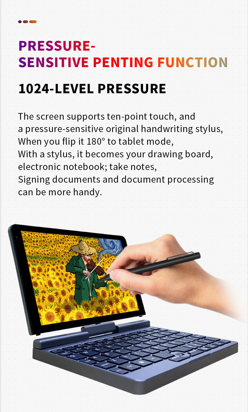 Intel Processor 2 In 1 Mini Laptop Computer 12g Ddr5 1tb Ssd 8 Inch Touch Screen