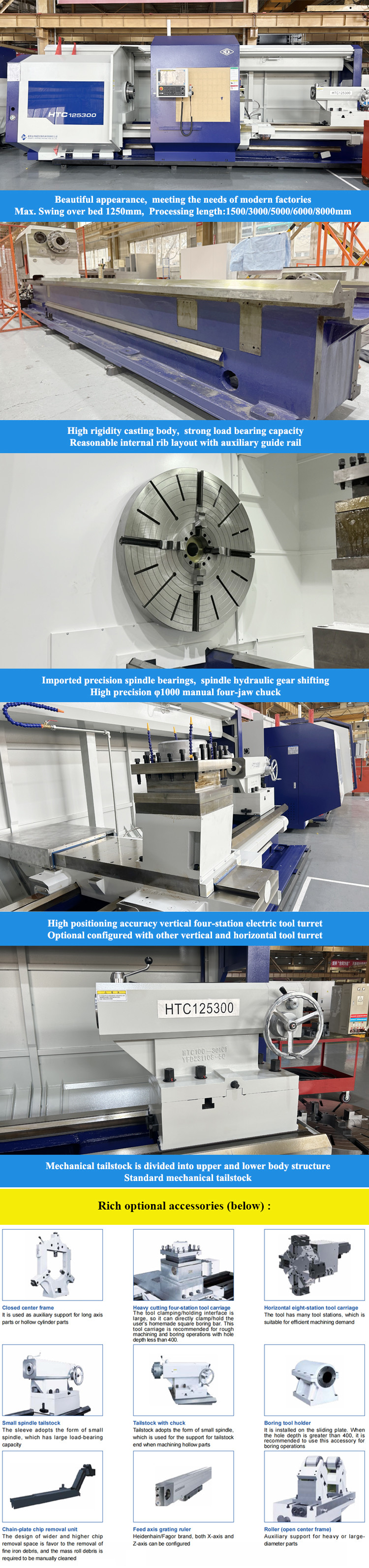 SMTCL Heavy CNC Flat Bed CNC Lathe HTC125150 Spindle Bore Diameter 130mm Large CNC Lathe