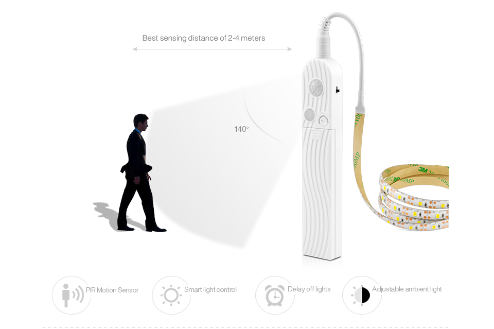 4100K Battery Motion Sensor LED Strip For Kitchen Under Cabinet