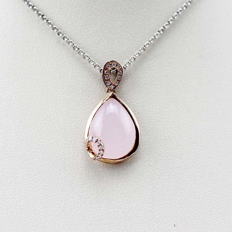 Rose Gold Plated Silver Chain with Rose Quartz Cubic Zirconia Pendant Necklace (PSJ0348)