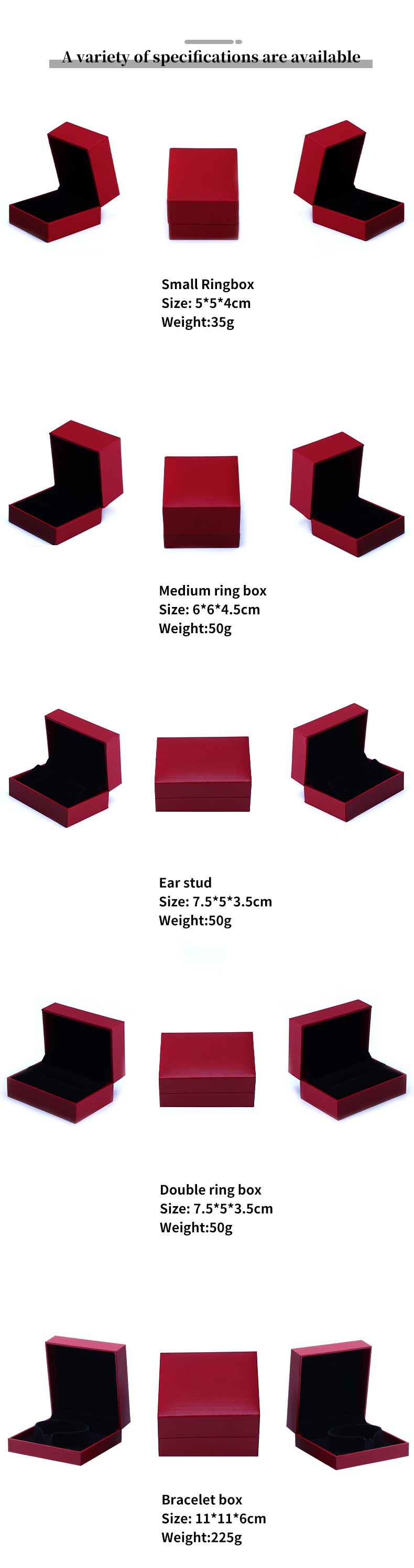 OEM Red Paper Jewelry Box Set Velvet Lining Custom Jewelry Packaging Case