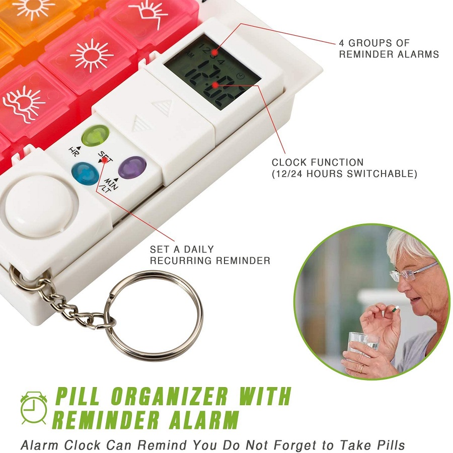 Hot Selling Electronic Smart Box Medicine Case 7Day 4 Times A Day Weekly Pill Dispenser Four groups of reminder alarms