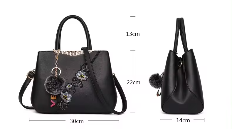 Waterproof Elegant Chinese Traditional Flower Vase Handbags Leather Tote Bags for Women