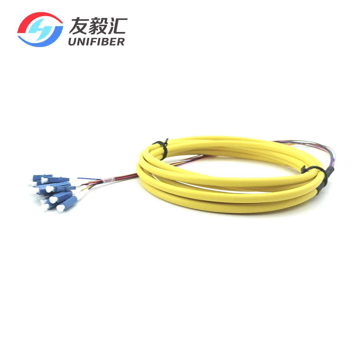 Color Coded Fiber Optical Pigtail 1m LC/UPC 12 Fibers OS2 Single Mode