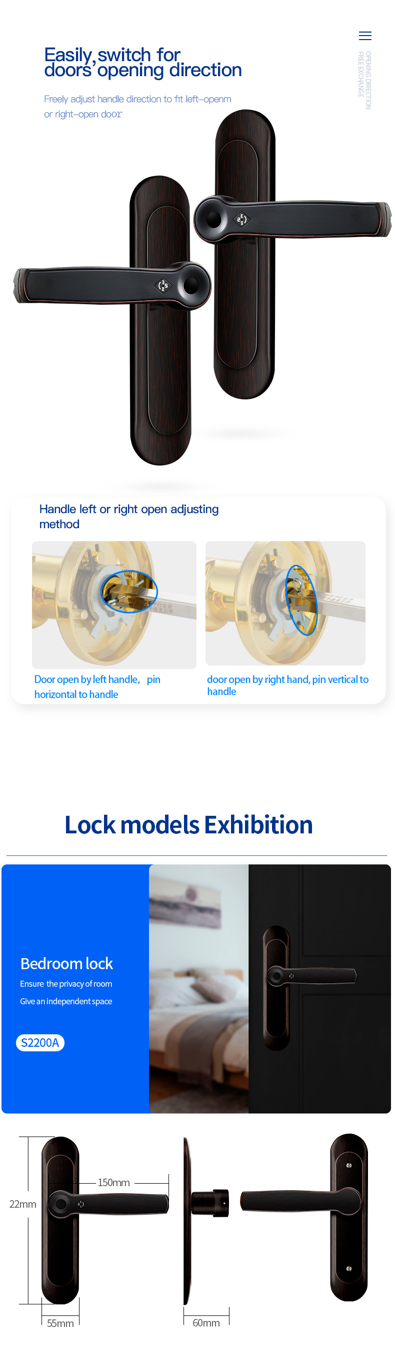 No Drilling Hole Household Fingerprint Zinc Alloy Smart Door Locks