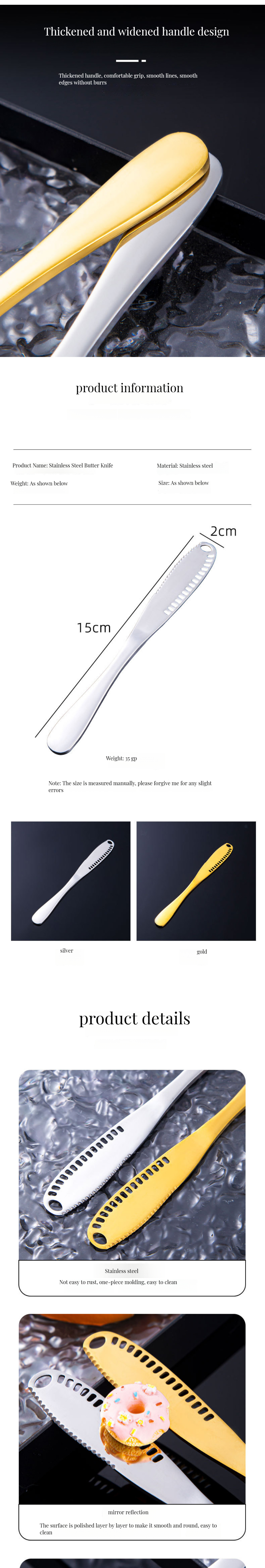 Stainless Steel Cheese Knife for Western Bread and Jam Elegant Butter Knife Cheese Tools
