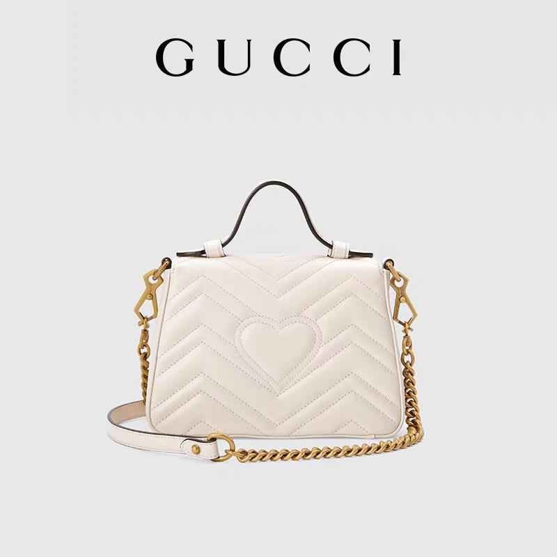 White Calfskin Branded Messenger Bag GG Marmont Tote Bag Quilted Leather