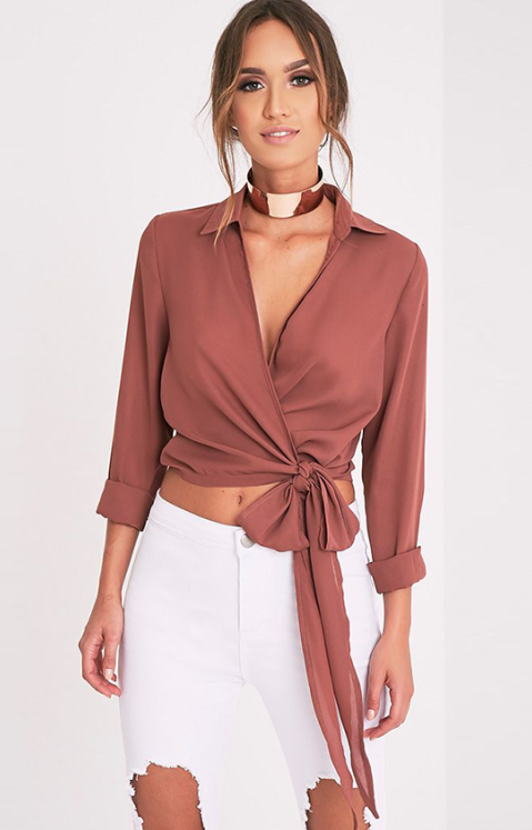 Latest Fashion Ladies Wrap Blouse With Tie