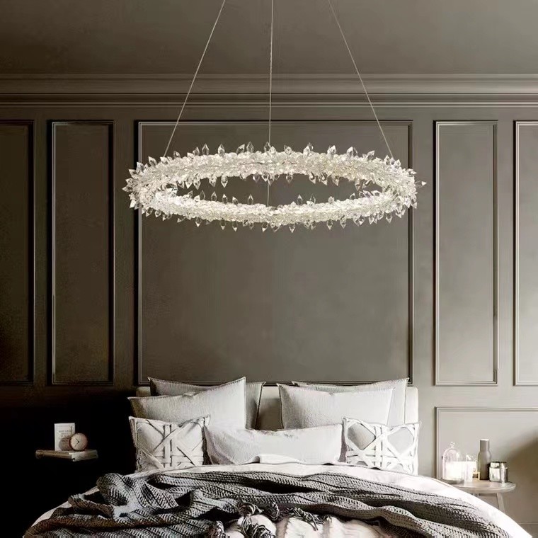 Modern Style Hanging Lighting Luxury Circle Rings Pendant Light Ceiling LED Crystal Chandelier